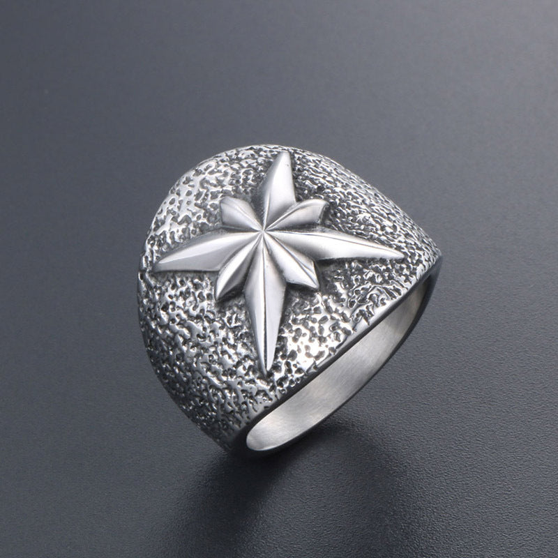 Retro Titanium Steel Star Anise Flower Ring for Men - Hipster Accessories Wholesale