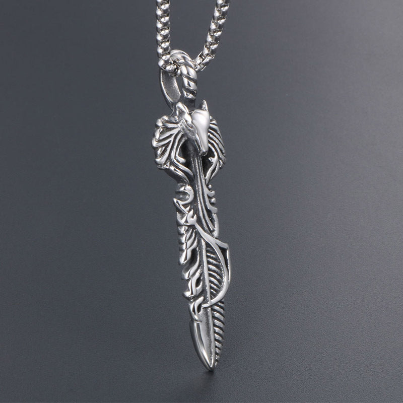 Men's Retro Feather Werewolf Titanium Steel Pendant Necklace from Planderful Collection