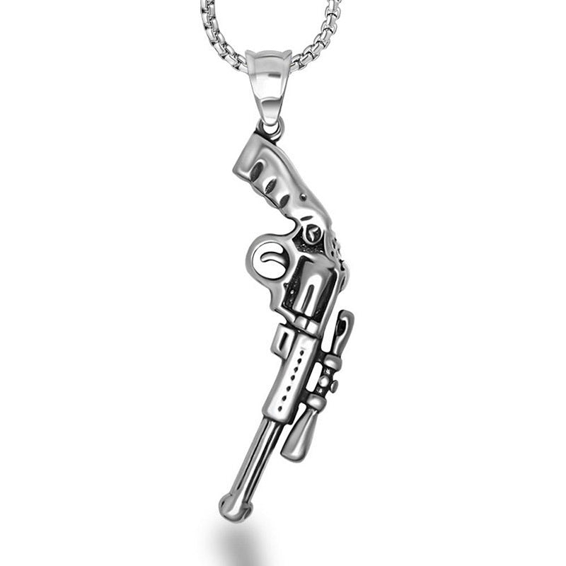 Personalized Titanium Steel Pistol Pendant Necklace for Men - Stand Out with Bold Style, Wholesale Options Available