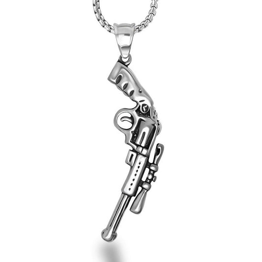 Personalized Titanium Steel Pistol Pendant Necklace for Men - Stand Out with Bold Style, Wholesale Options Available