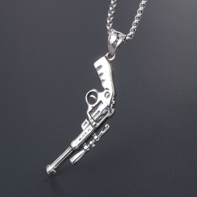 Personalized Titanium Steel Pistol Pendant Necklace for Men - Stand Out with Bold Style, Wholesale Options Available