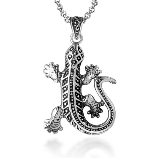 Wholesale Fashion Titanium Steel Gecko Pendant Necklace for Men and Women