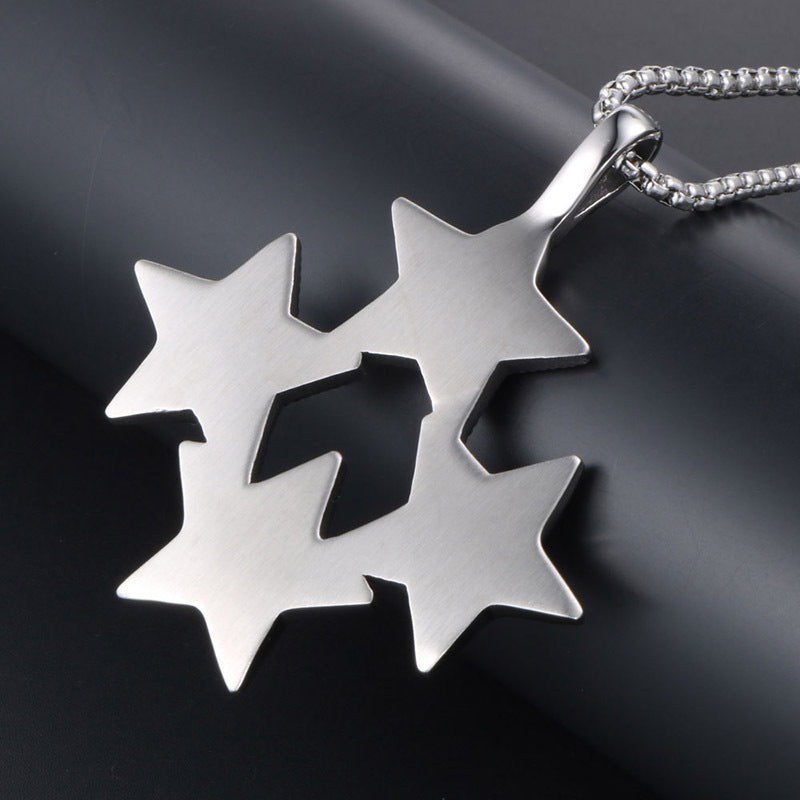 Personalized Titanium Steel Four-Star Connection Necklace Pendant for Men and Women - Five-Pointed Star Jewelry Accessories