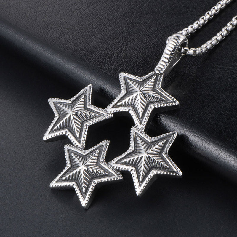 Personalized Titanium Steel Four-Star Connection Necklace Pendant for Men and Women - Five-Pointed Star Jewelry Accessories