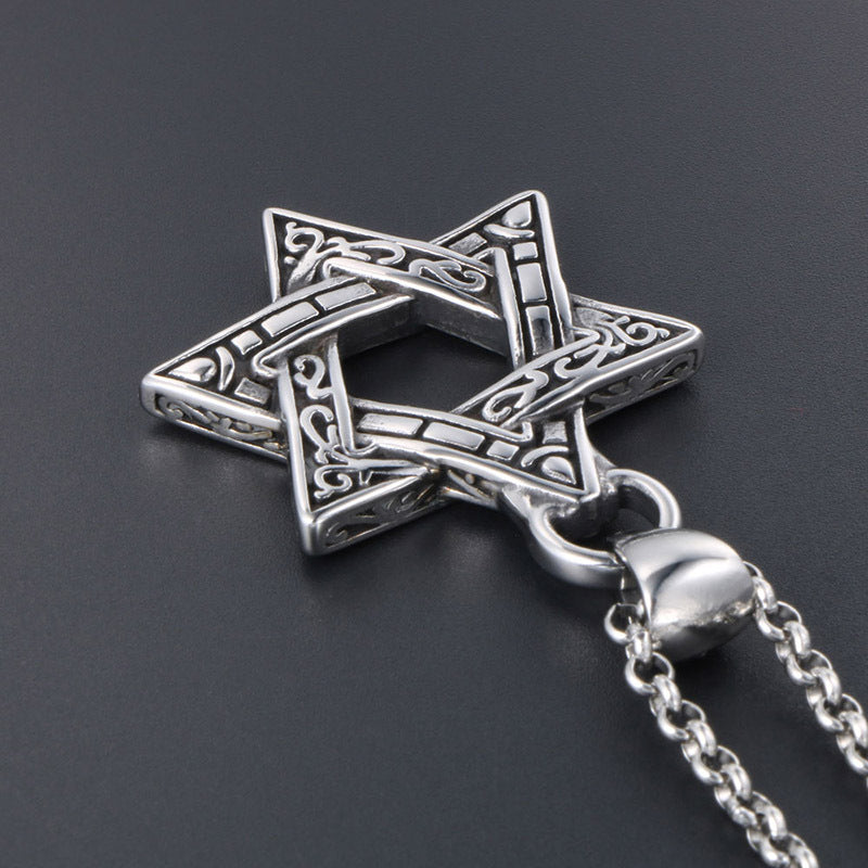 Retro Three-Dimensional Hexagram Titanium Steel Necklace Pendant for Men