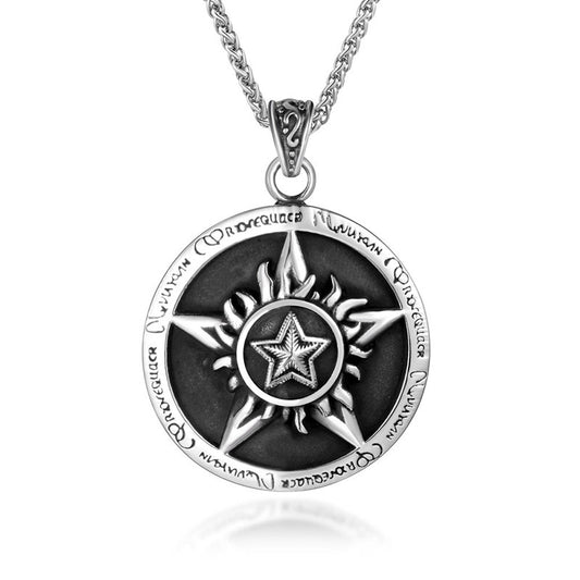 Vintage Flame-Embellished Titanium Steel Pentagram Pendant Necklace for Men