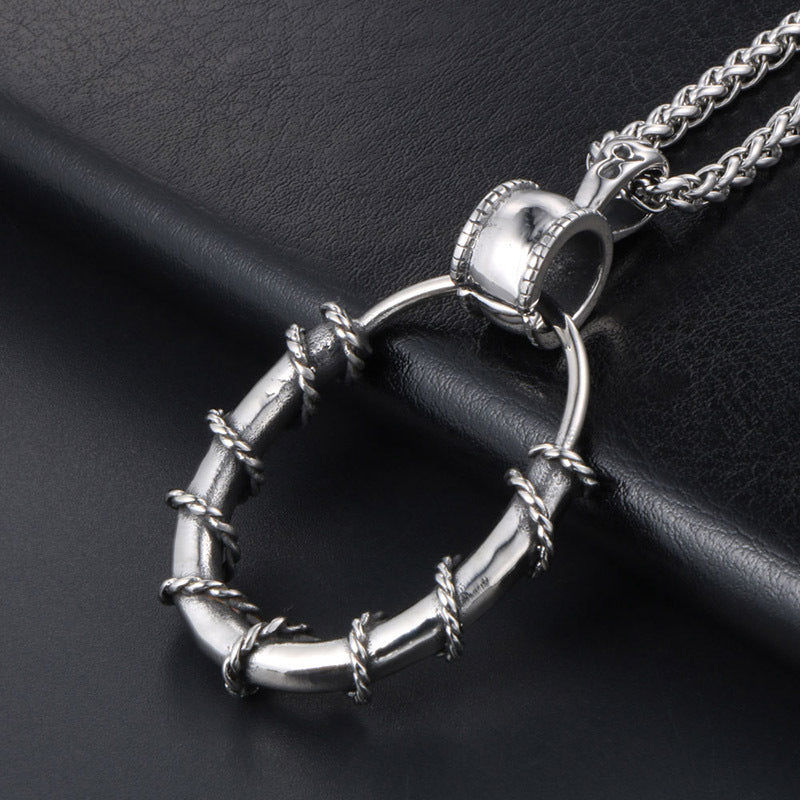 Stylish Rattan-Inspired Titanium Steel Pendant Necklace for Men