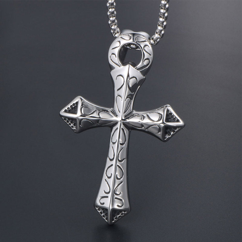 Punk-Inspired Titanium Steel Cross Necklace for Men - European and American Fashion