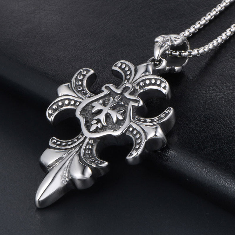 Titanium Steel Men’s Skull Pendant Necklace - Vintage Cross Design