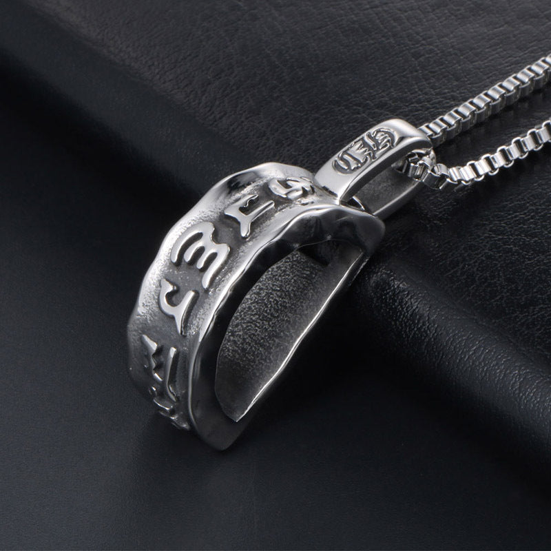 Men's Titanium Steel Six-Character Mantra Pendant Necklace