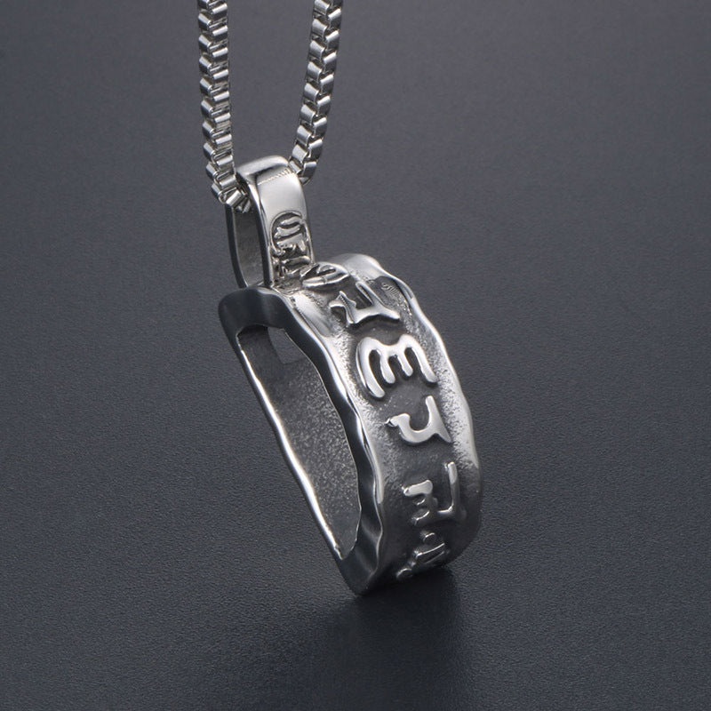 Men's Titanium Steel Six-Character Mantra Pendant Necklace