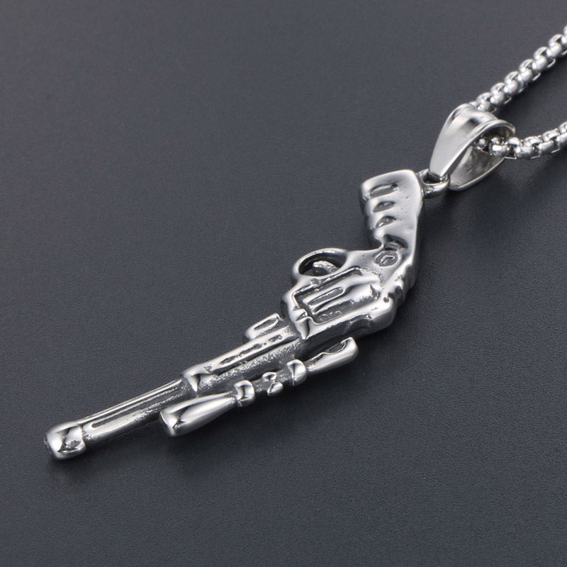 Personalized Titanium Steel Pistol Pendant Necklace for Men - Stand Out with Bold Style, Wholesale Options Available