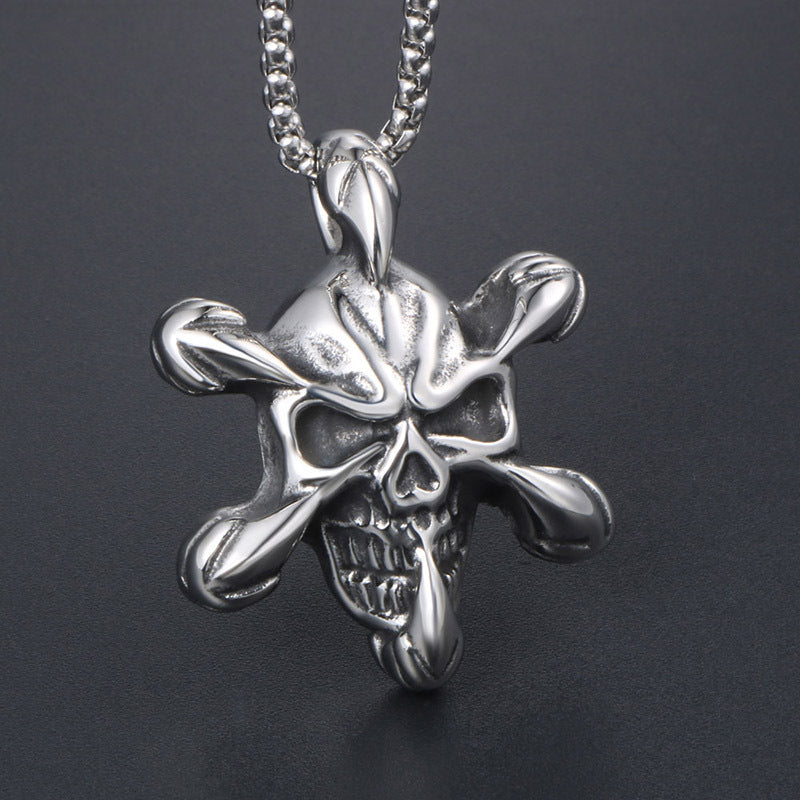 Bold Titanium Steel Skull Pendant Necklace for Men - Retro Fashion Accessory