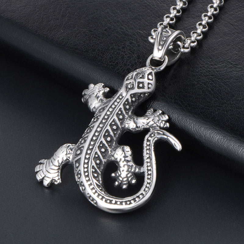 Wholesale Fashion Titanium Steel Gecko Pendant Necklace for Men and Women