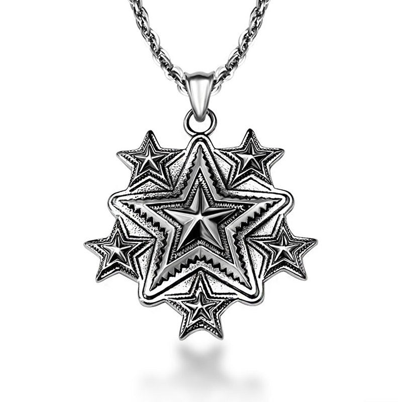 Personalized Retro Star Pentagram Pendant Necklace for Men and Women in Titanium Steel