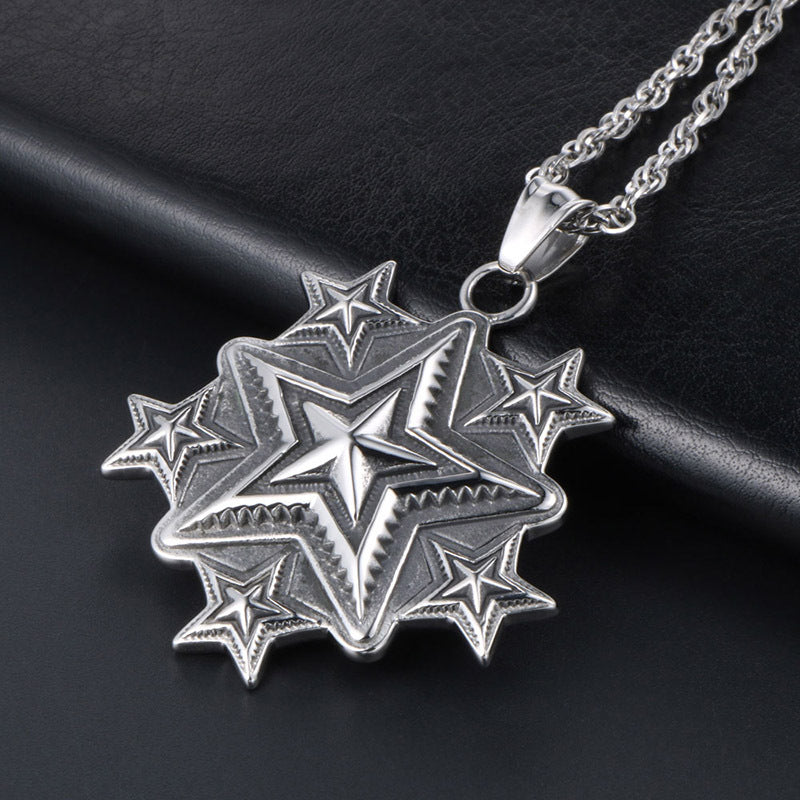 Personalized Retro Star Pentagram Pendant Necklace for Men and Women in Titanium Steel