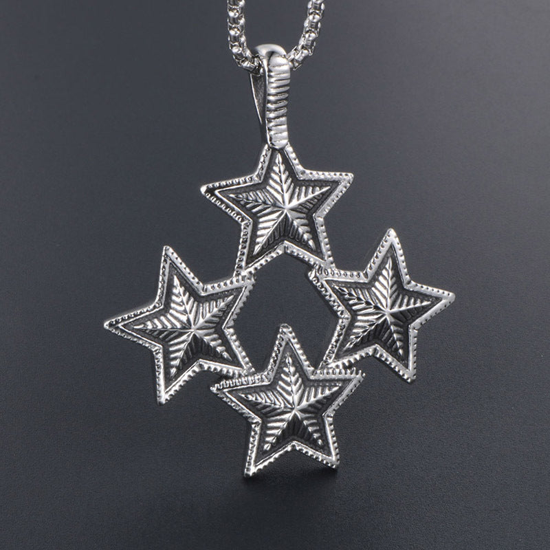 Personalized Titanium Steel Four-Star Connection Necklace Pendant for Men and Women - Five-Pointed Star Jewelry Accessories