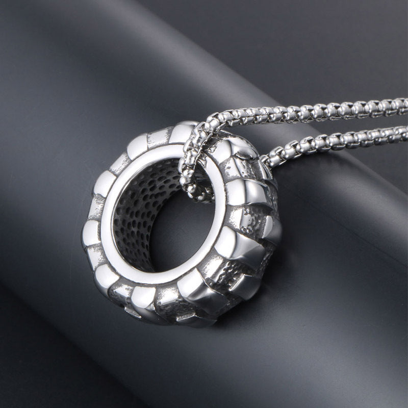 Trendy Personalized Tire Pendant Necklace for Men - Fashionable Imitation Titanium Steel Jewelry Wholesale