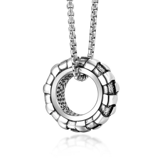 Trendy Personalized Tire Pendant Necklace for Men - Fashionable Imitation Titanium Steel Jewelry Wholesale