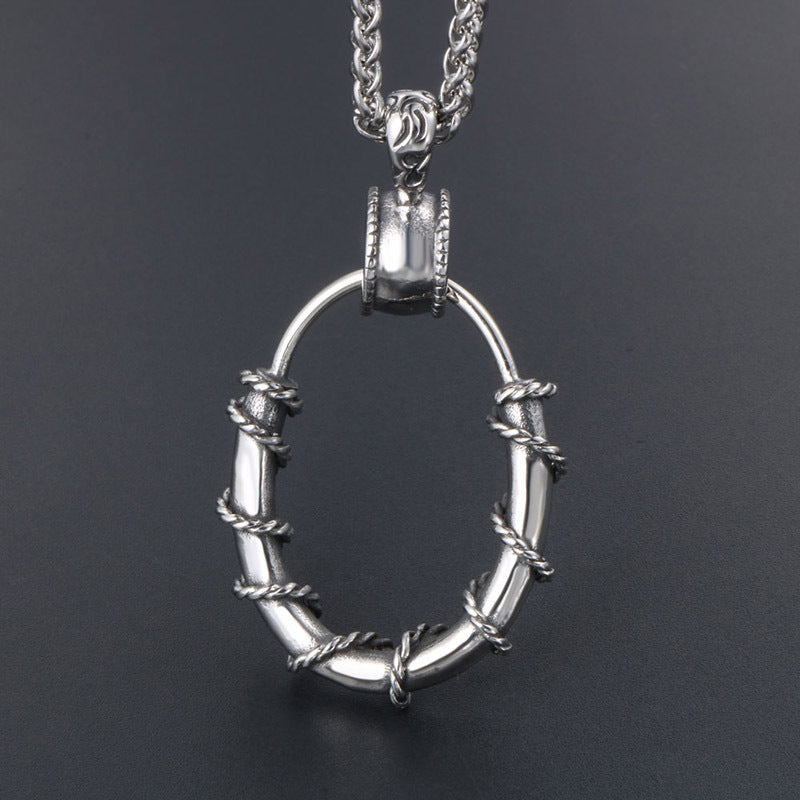 Stylish Rattan-Inspired Titanium Steel Pendant Necklace for Men