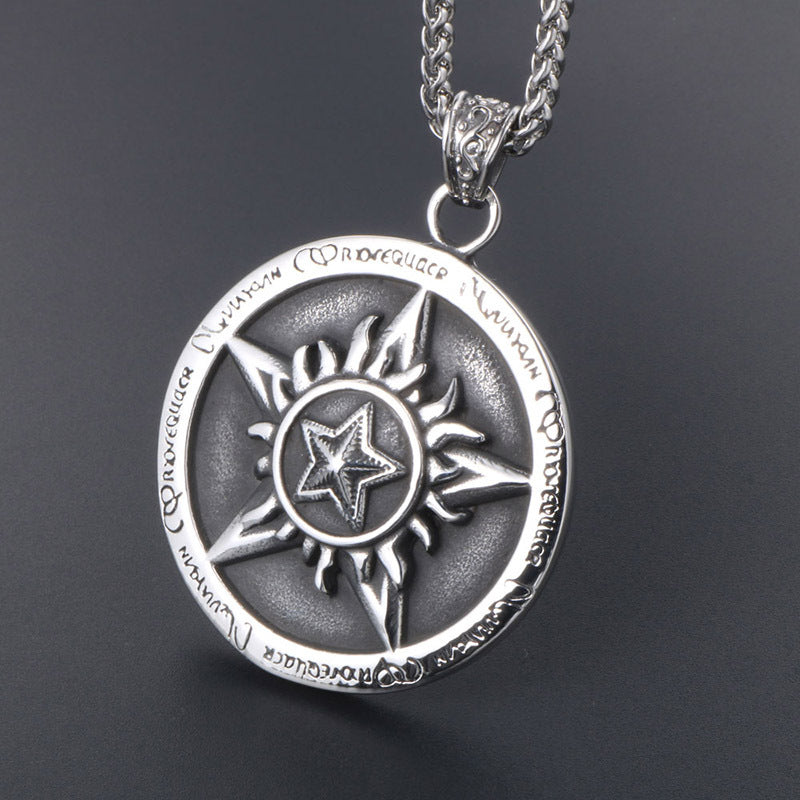 Vintage Flame-Embellished Titanium Steel Pentagram Pendant Necklace for Men