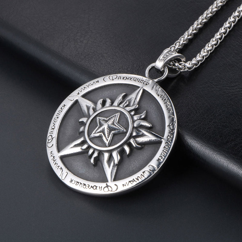 Vintage Flame-Embellished Titanium Steel Pentagram Pendant Necklace for Men