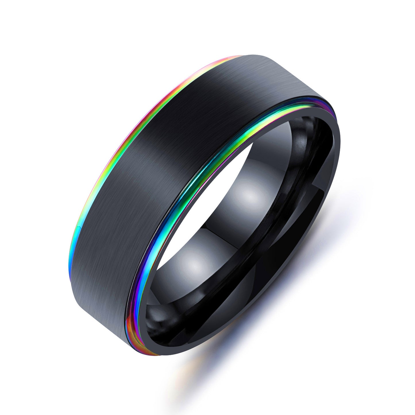 European and American Men's Titanium Steel Rings Set in Seven Color Black Gold Lassa Electroplated Design