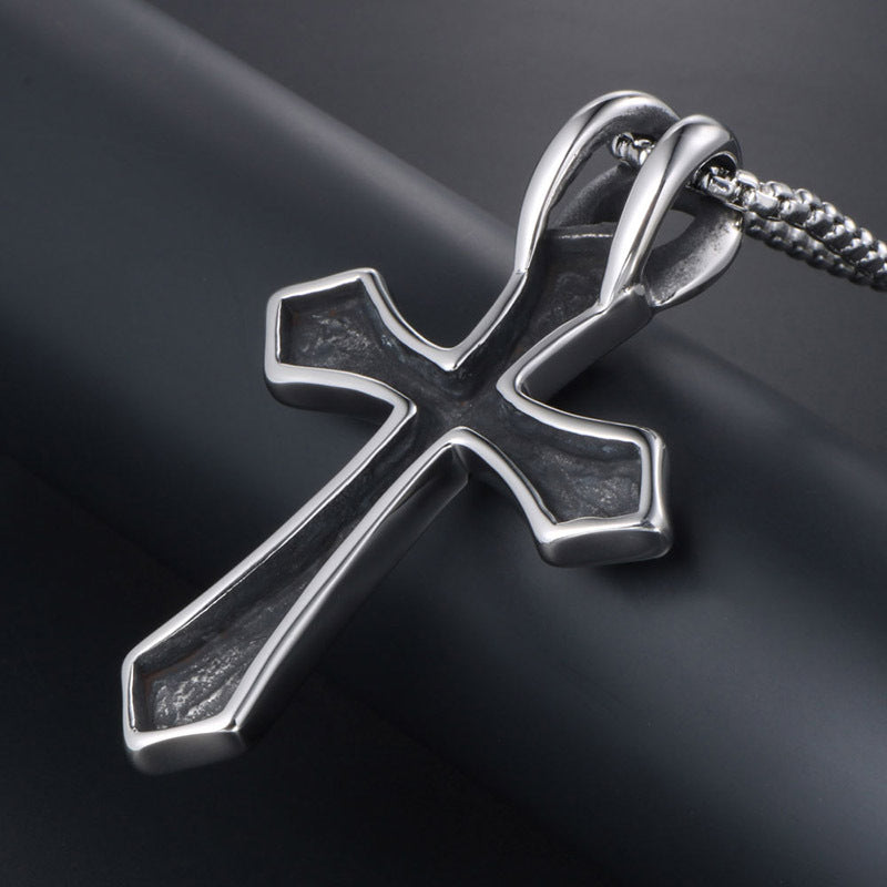 Punk-Inspired Titanium Steel Cross Necklace for Men - European and American Fashion