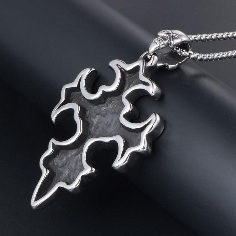 Titanium Steel Men’s Skull Pendant Necklace - Vintage Cross Design