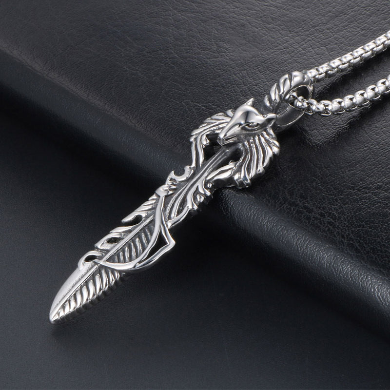 Men's Retro Feather Werewolf Titanium Steel Pendant Necklace from Planderful Collection