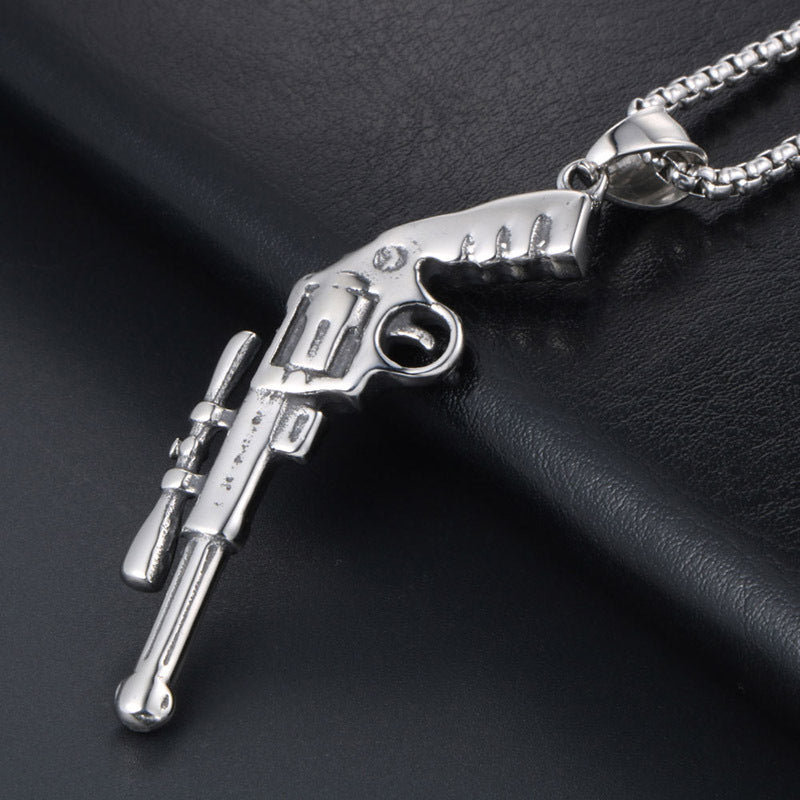 Personalized Titanium Steel Pistol Pendant Necklace for Men - Stand Out with Bold Style, Wholesale Options Available