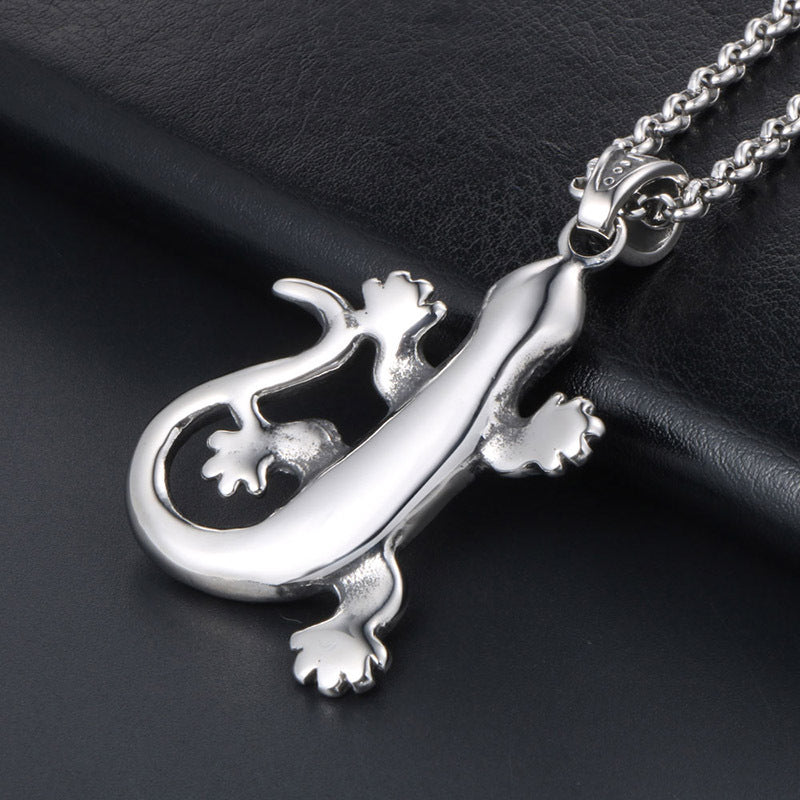 Wholesale Fashion Titanium Steel Gecko Pendant Necklace for Men and Women