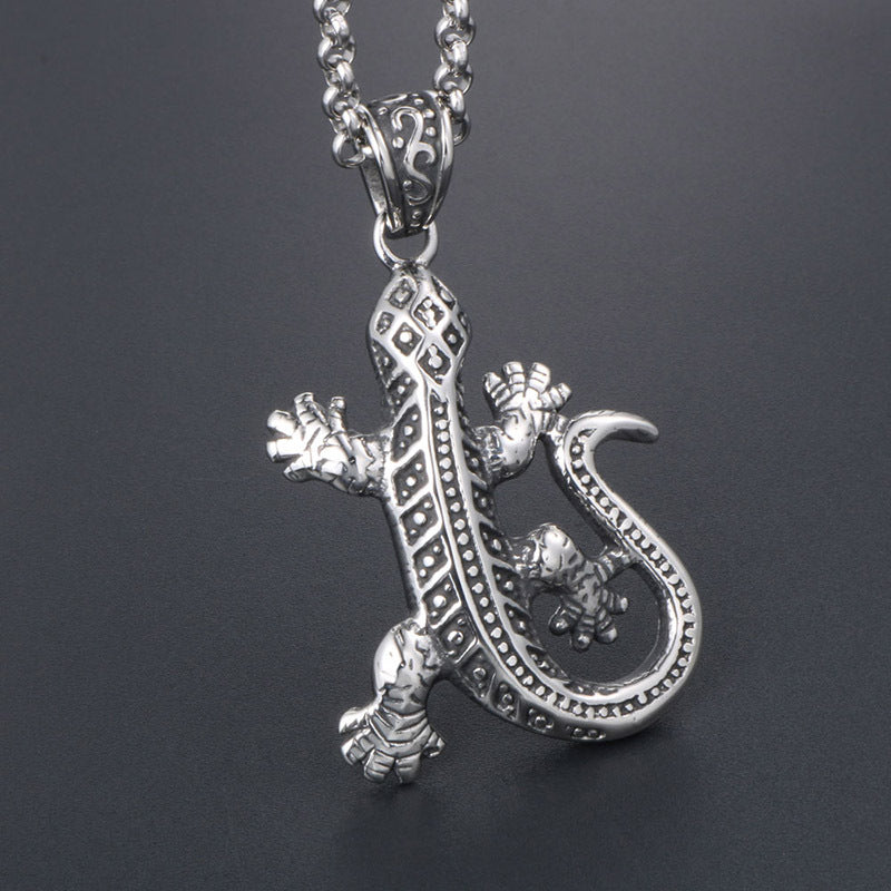 Wholesale Fashion Titanium Steel Gecko Pendant Necklace for Men and Women