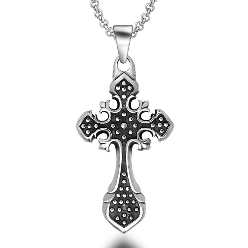 Unisex Elegant Titanium Steel Cross Flower Pendant Necklace for Men and Women