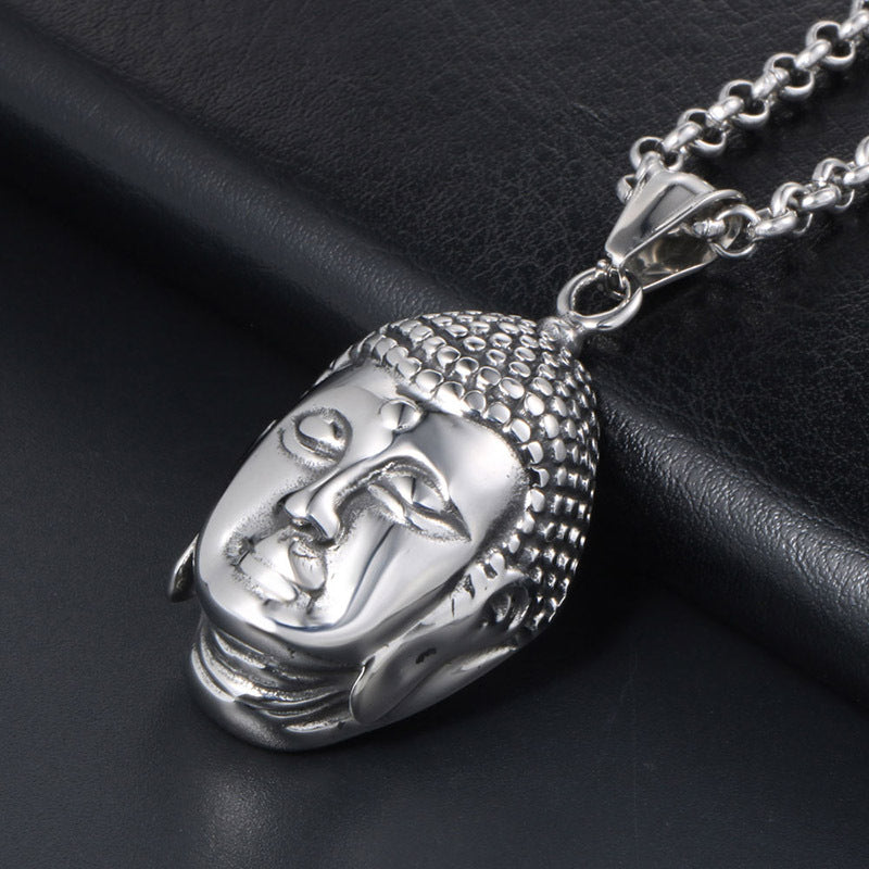 Sakyamuni Buddha 3D Pendant Necklace for Men in Titanium Steel