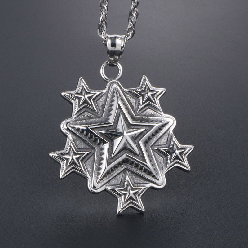 Personalized Retro Star Pentagram Pendant Necklace for Men and Women in Titanium Steel