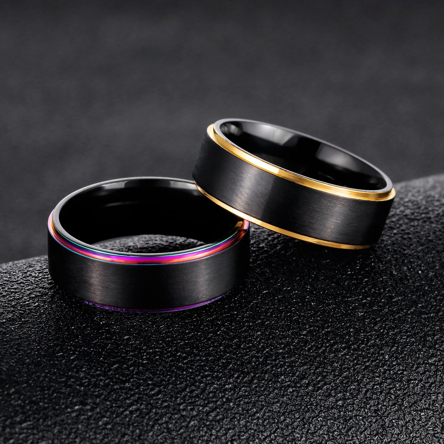 European and American Men's Titanium Steel Rings Set in Seven Color Black Gold Lassa Electroplated Design