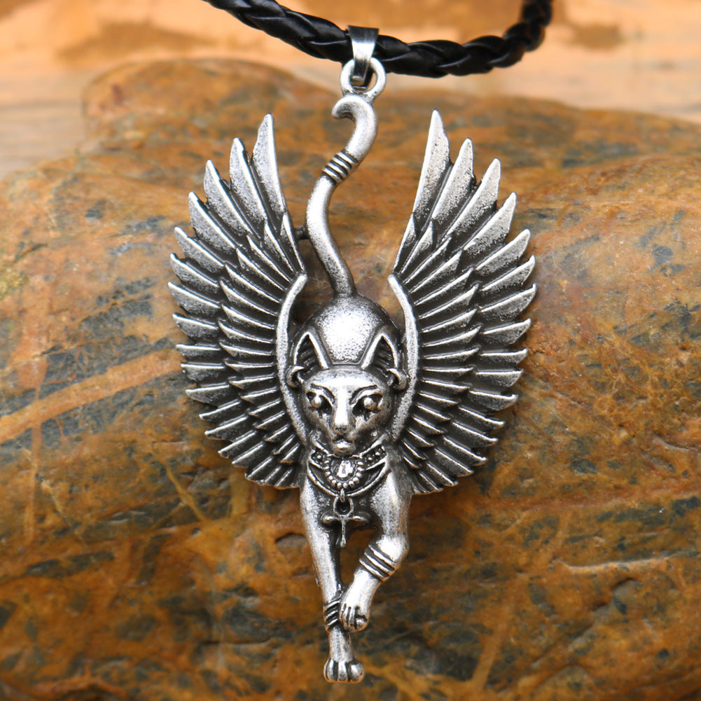 Ancient Egyptian Bastet Cat Necklace with Egyptian Sphinx Pendant - Norse Legacy Collection