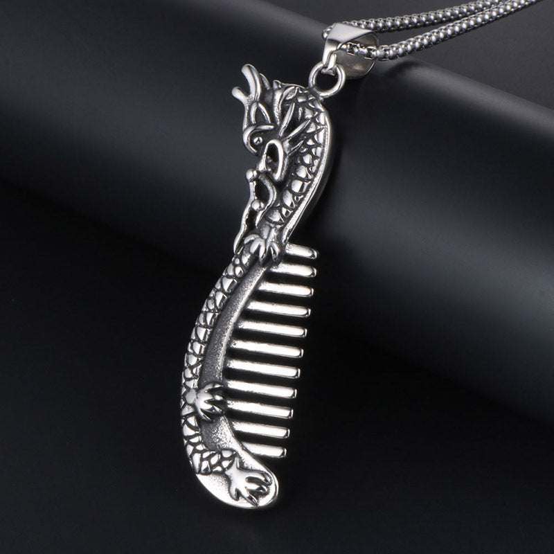 Retro-Inspired Titanium Steel Pendant Necklace for Men - Chinese Style Jewelry with Unique Comb Design