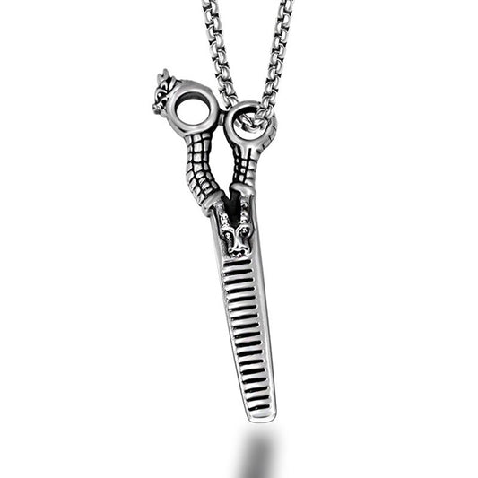 Dragon Scissors Pendant Necklace in Titanium Steel for Men - Stylish European and American Jewelry