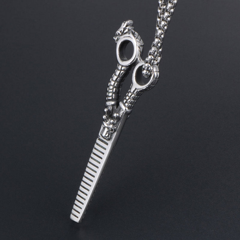 Dragon Scissors Pendant Necklace in Titanium Steel for Men - Stylish European and American Jewelry