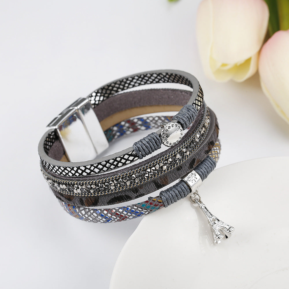 Vienna Verve Multi-layer Leather Bracelet with Magnetic Buckle