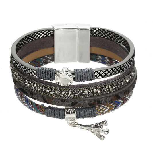 Vienna Verve Multi-layer Leather Bracelet with Magnetic Buckle