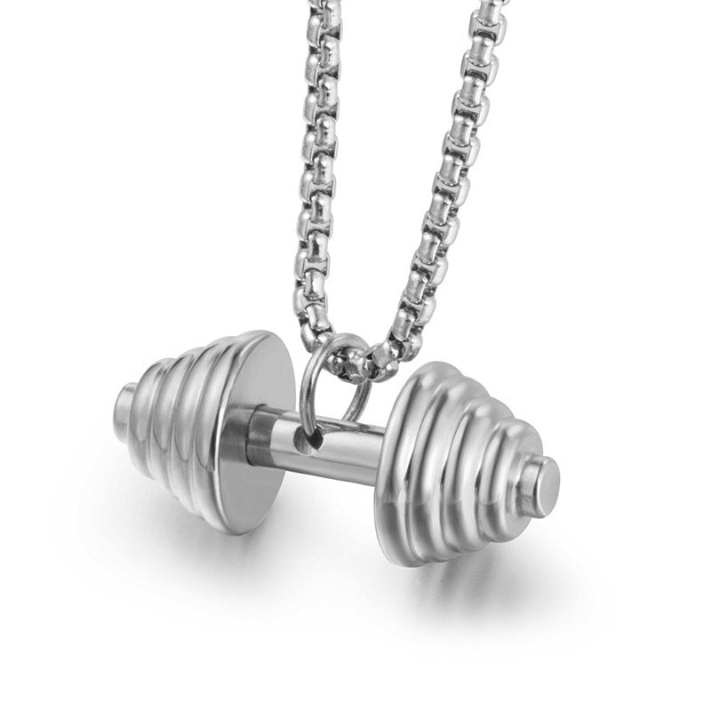 Couples' Gold Dumbbell Necklace - Stylish Titanium Steel Weightlifting Pendant for Men