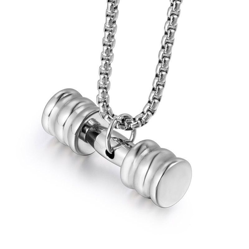 Titanium Steel Fitness Dumbbell Pendant Necklace for Men - European and American Fashion Couple Jewelry