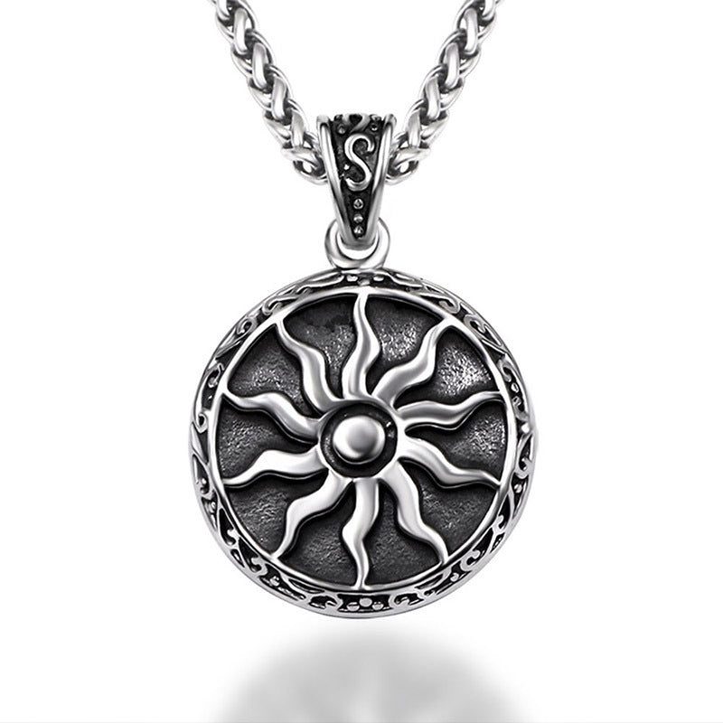 Titanium Steel Retro Sunflower Pendant Necklace - Edgy Men's Punk Fashion Accessory