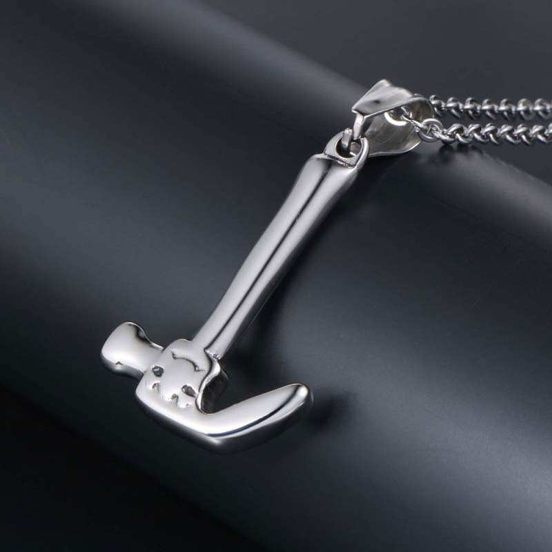 Trendy Mini Hammer Pendant Necklace in Titanium Steel for Men