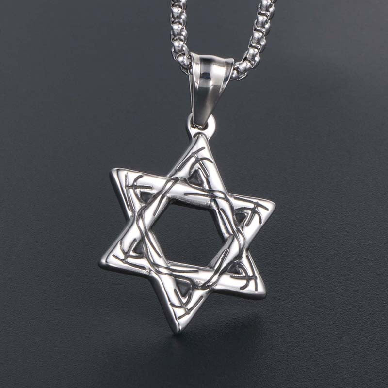 Stylish Titanium Steel Hexagram Pendant Necklace for Men - Retro Hollow Design