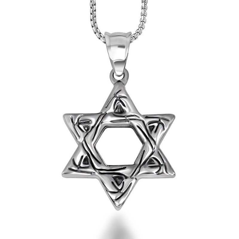 Stylish Titanium Steel Hexagram Pendant Necklace for Men - Retro Hollow Design