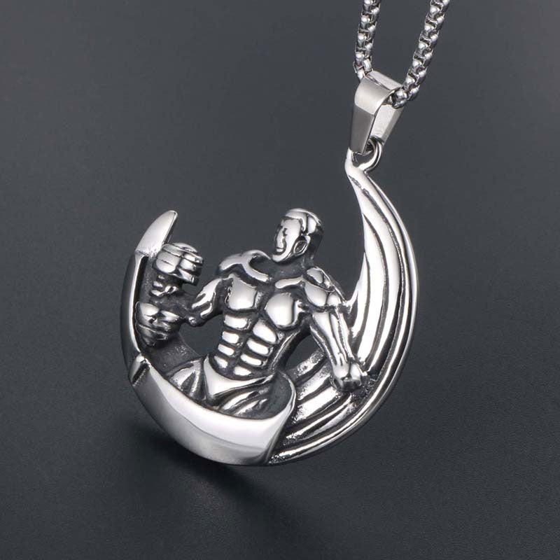 Custom Titanium Steel Hercules Weightlifting Pendant Necklace for Men - Korean Style Wholesale